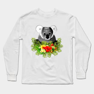 Cute Koala with Flowers and Butterfly Long Sleeve T-Shirt